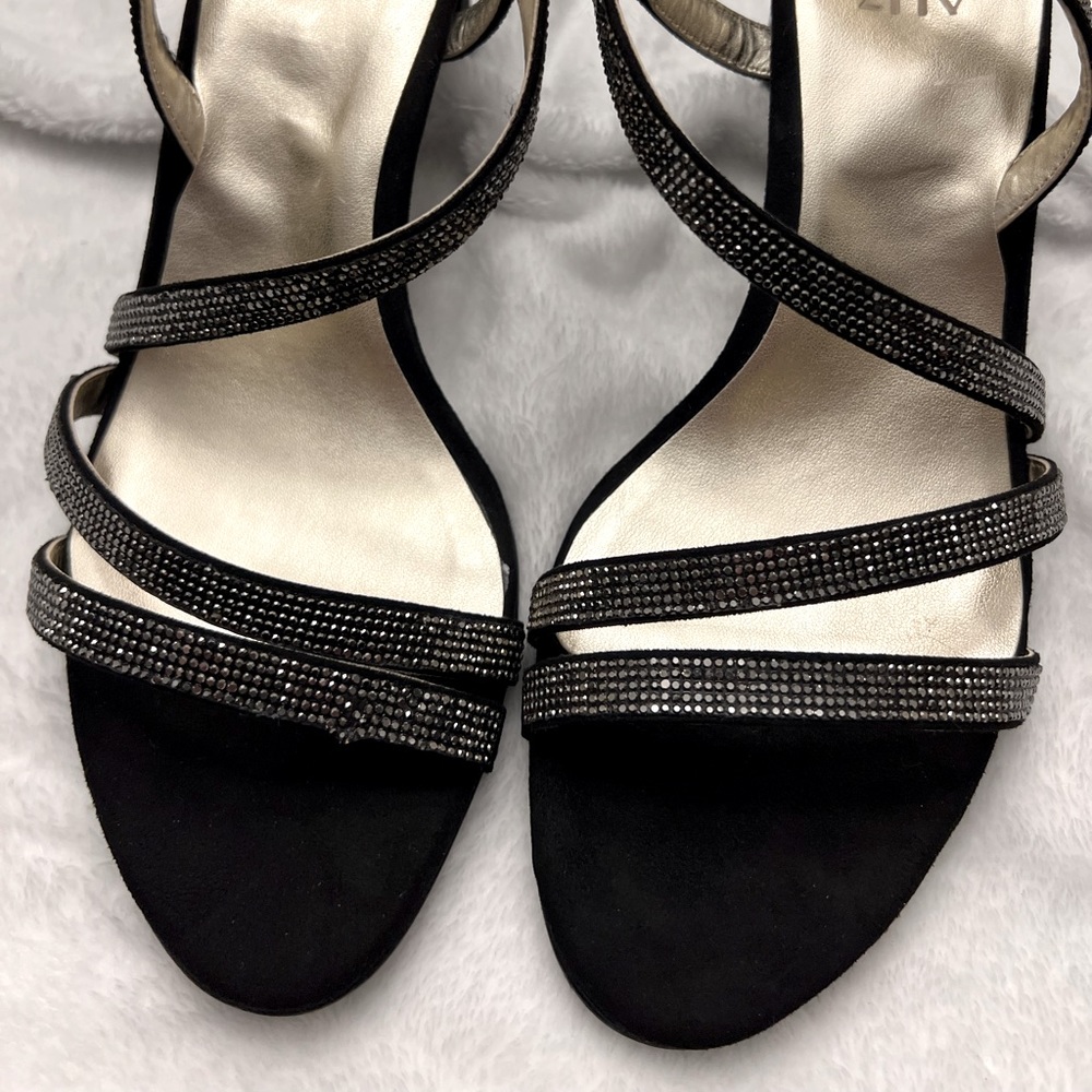 New black strap sandals 1 -1.5 inch heel